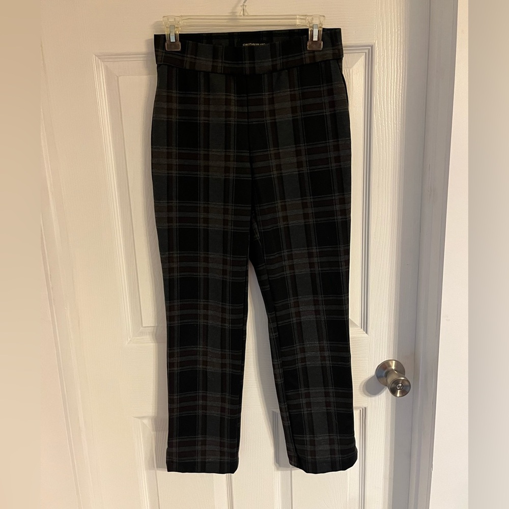 Christian Siriano Women’s Plaid Ponte Ankle Pants - Black, gray, and Brown